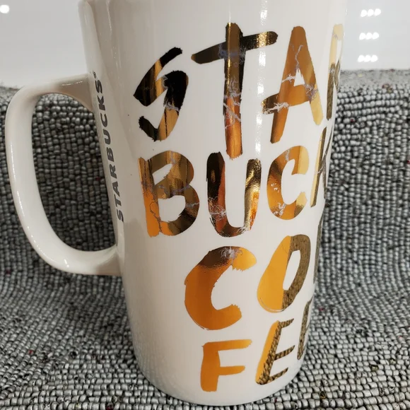 Starbucks | Dining | Starbucks Coffee Mug Graffiti White W Gold Letters 25  16 Oz C6 | Poshmark